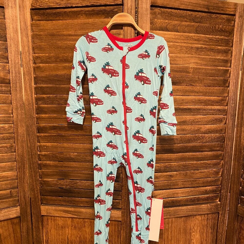 Kickee Pants Kids Long Sleeve Zipper Footie Pajama Trees & Trucks